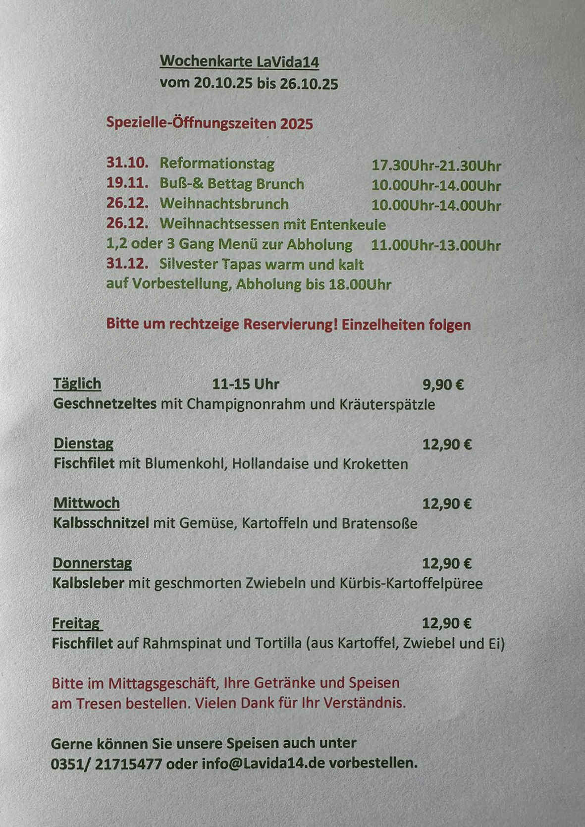 LaVida14 - Wochenkarte