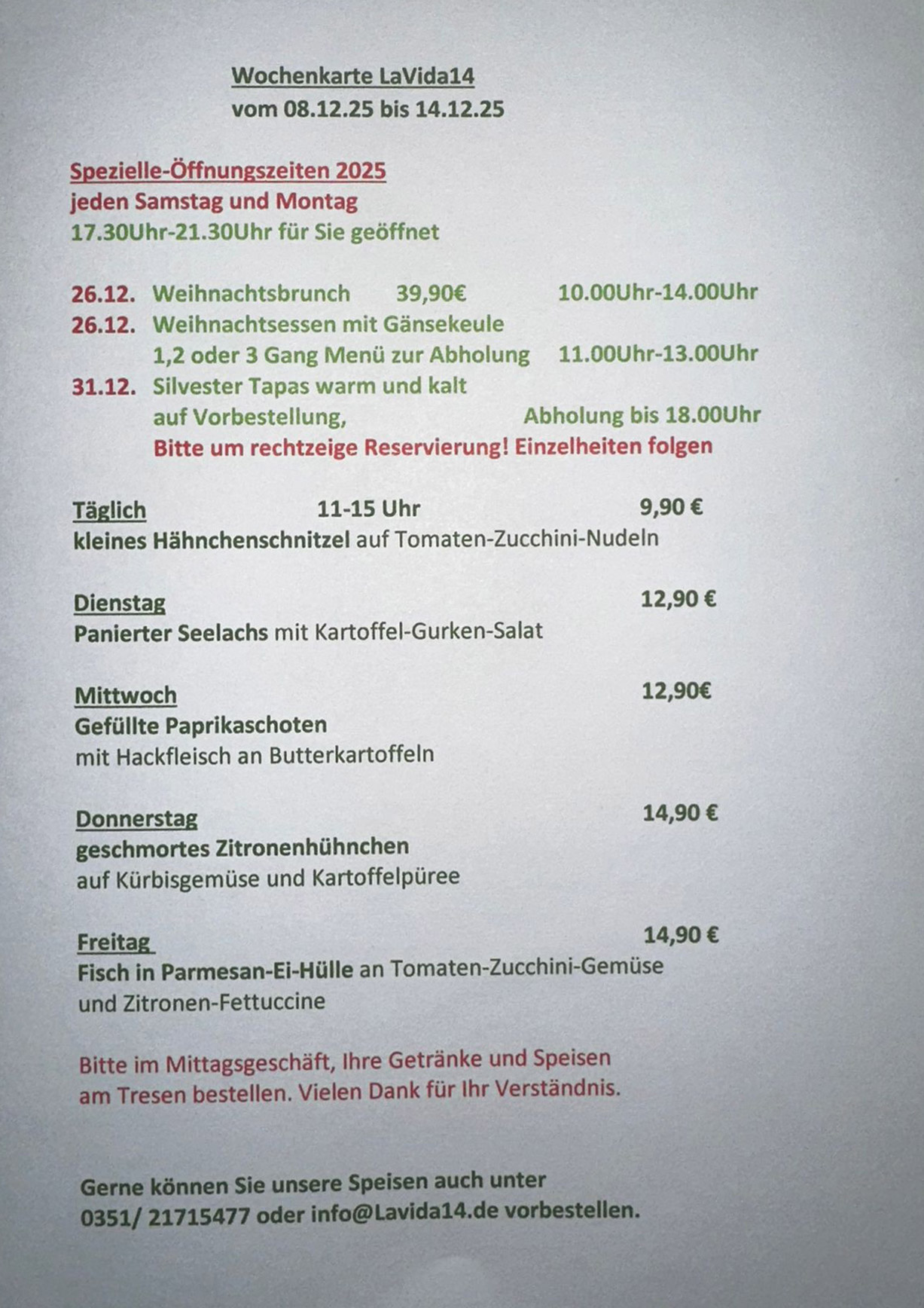 LaVida14 - Wochenkarte