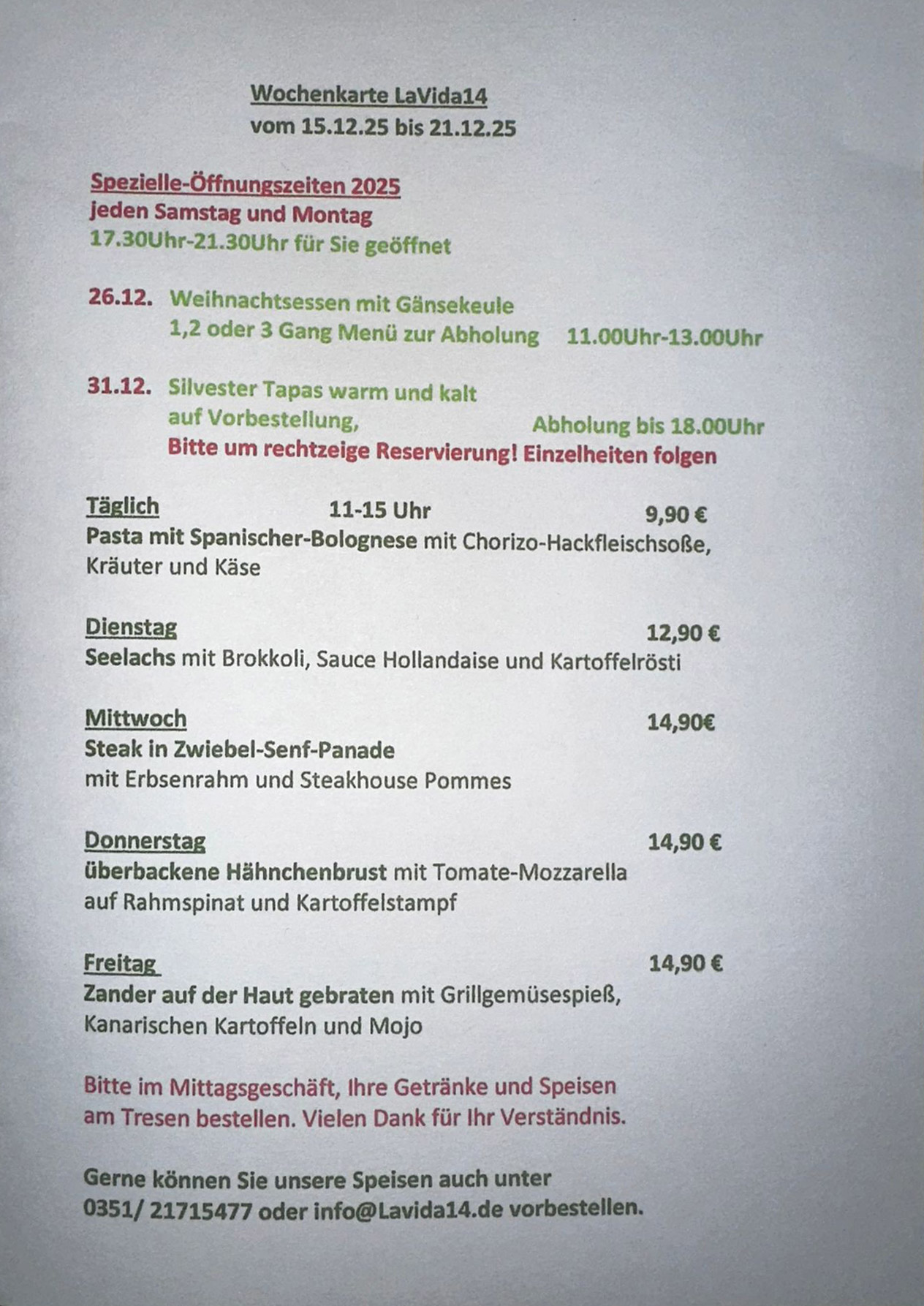 LaVida14 - Wochenkarte