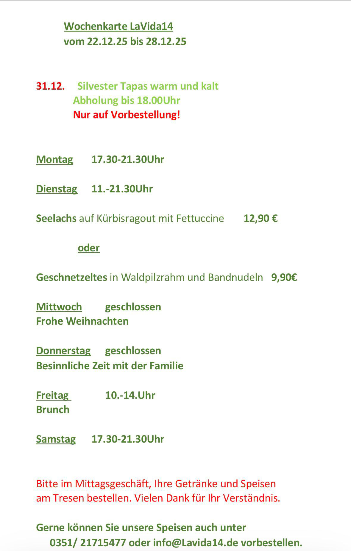 LaVida14 - Wochenkarte