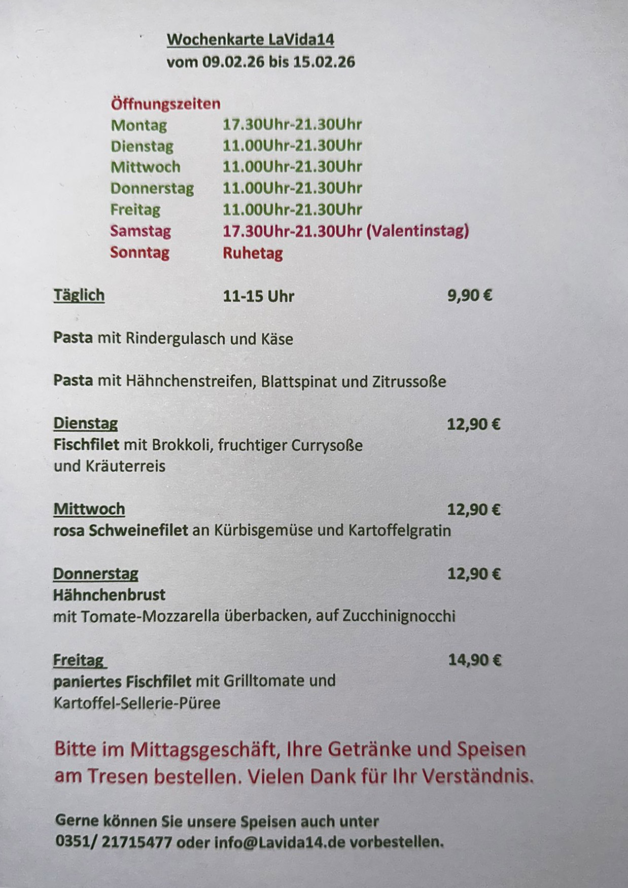 LaVida14 - Wochenkarte